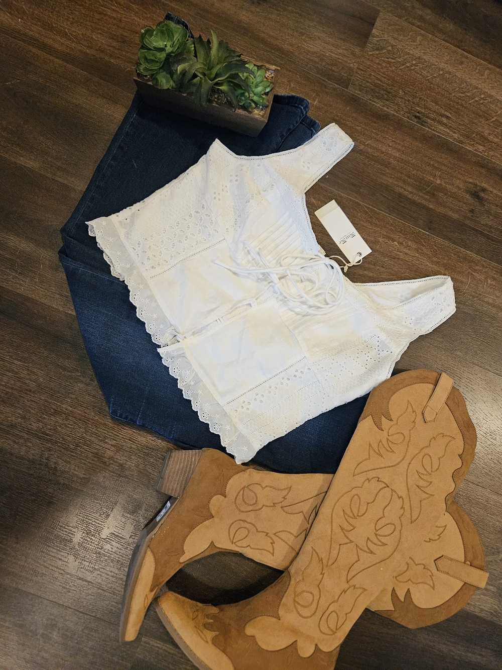 Miss Me White Eyelet Lace Tie-Waist Tank